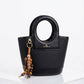 BAG_7 — Black oval-handle bucket handbag front (Black)