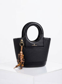BAG_7 — Black oval-handle bucket handbag front (Black)