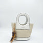BAG_7 — Beige and White oval-handle bucket handbag front (Beige and White)