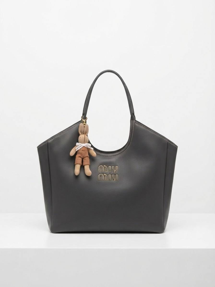 BAG_9 — Black bunny-charm shoulder tote front (Black)