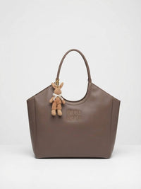 BAG_9 — Brown bunny-charm shoulder tote front (Brown)