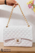 BM125 — White quilted chain shoulder bag front, 34 × 24 (White)