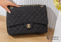 BM125 — Charcoal Textured quilted chain shoulder bag front, 34 × 24 (Charcoal Textured)