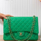 BM125 — Green quilted chain shoulder bag front, 34 × 24 (Green)