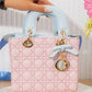 Bm307 — Pink / Light Blue quilted top handle bag front, 22 × 19 (Pink / Light Blue)