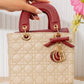 Bm307 — Beige / Burgundy quilted top handle bag front, 22 × 19 (Beige / Burgundy)
