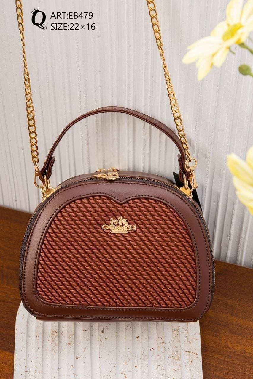 EB479 — Brown rounded woven-detail handbag front, 22 × 16 (Brown)