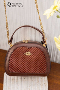 EB479 — Brown rounded woven-detail handbag front, 22 × 16 (Brown)