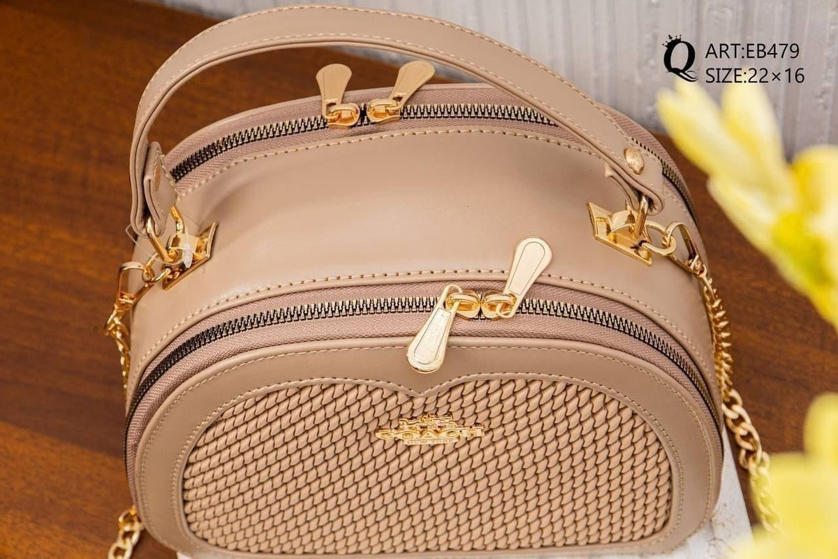EB479 — Beige rounded woven-detail handbag top, 22 × 16 (Beige)