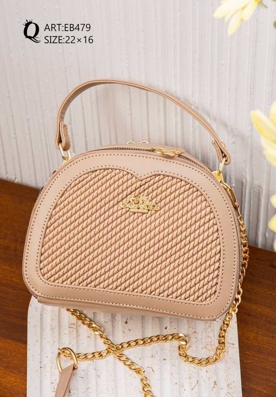 EB479 — Beige rounded woven-detail handbag front, 22 × 16 (Beige)