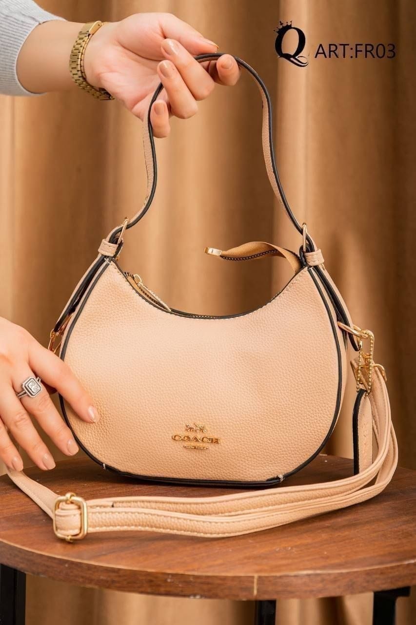 FR03 — Beige crescent shoulder bag front (Beige)