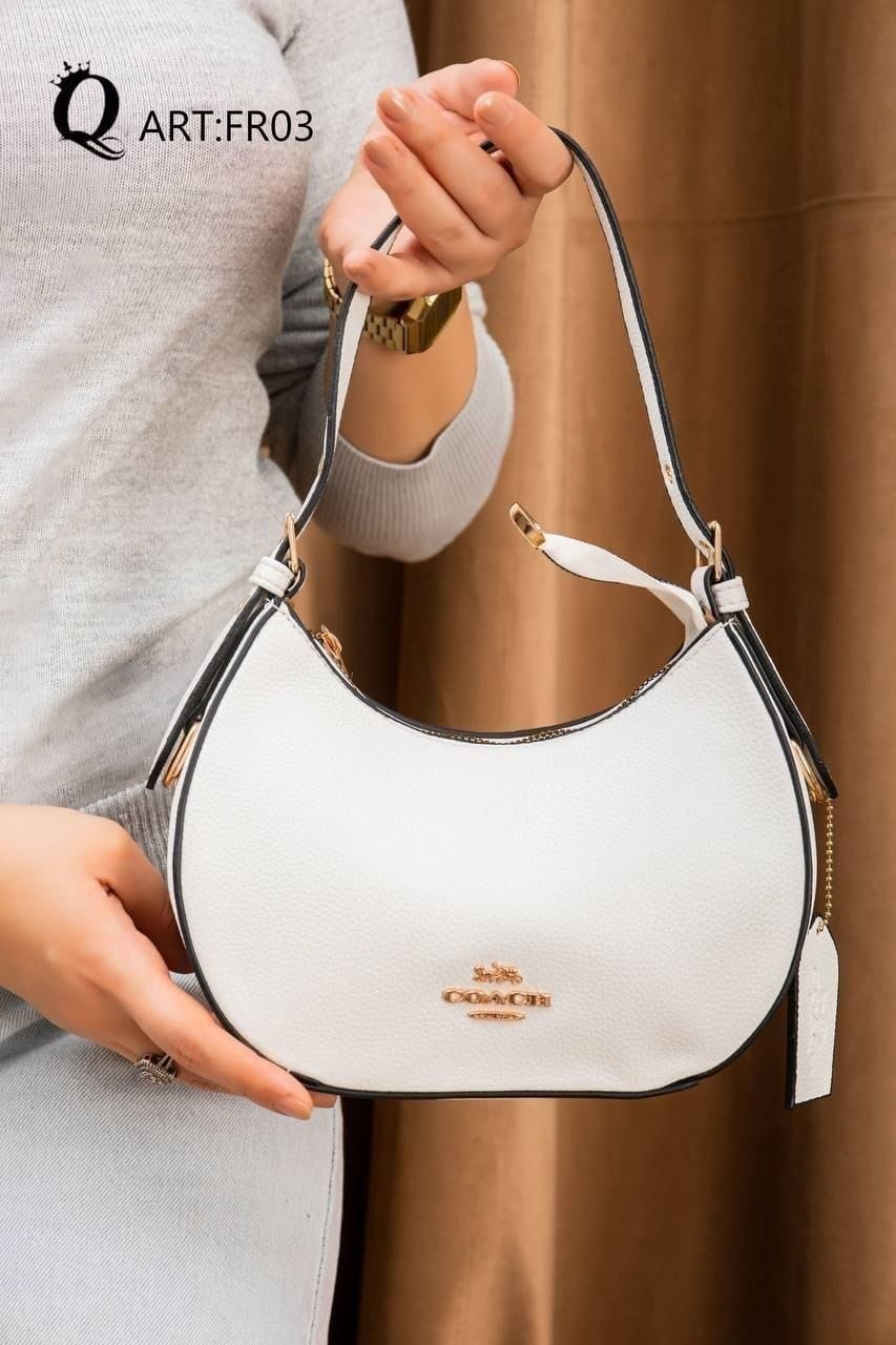 FR03 — White crescent shoulder bag front (White)