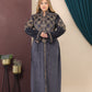 GLB_1 — Charcoal long dress with gold-tone embroidery front view, 1: 60–85 kg; 2: 85–120 kg (Charcoal)