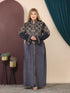 GLB_1 — Charcoal long dress with gold-tone embroidery front view, 1: 60–85 kg; 2: 85–120 kg (Charcoal)