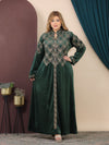 GLB_1 — Green long dress with gold-tone embroidery front view, 1: 60–85 kg; 2: 85–120 kg (Green)