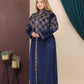 GLB_1 — Navy long dress with gold-tone embroidery angled view, 1: 60–85 kg; 2: 85–120 kg (Navy)