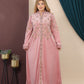GLB_1 — Pink long dress with gold-tone embroidery front view, 1: 60–85 kg; 2: 85–120 kg (Pink)