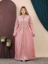 GLB_1 — Pink long dress with gold-tone embroidery front view, 1: 60–85 kg; 2: 85–120 kg (Pink)