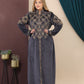 GLB_1 — Charcoal long dress with gold-tone embroidery full-length view, 1: 60–85 kg; 2: 85–120 kg (Charcoal)