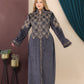 GLB_1 — Charcoal long dress with gold-tone embroidery sleeve view, 1: 60–85 kg; 2: 85–120 kg (Charcoal)
