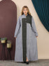 GLB_10 — Light Gray / Olive asymmetric color-block abaya front view, 1: 60–85 kg; 2: 85–120 kg (Light Gray / Olive)