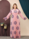 GLB_11 — Pink floral motif long-sleeve maxi abaya front view, 1: 60–85 kg; 2: 85–120 kg (Pink)