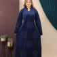 GLB_11 — Navy floral motif long-sleeve maxi abaya front view, 1: 60–85 kg; 2: 85–120 kg (Navy)