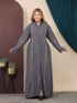 GLB_13 — Gray button-front maxi abaya with contrast piping front view, 1: 60–85 kg; 2: 85–120 kg (Gray)