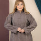 GLB_13 — Taupe button-front maxi abaya with contrast piping detail view, 1: 60–85 kg; 2: 85–120 kg (Taupe)