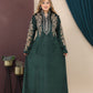 GLB_14 — Dark Green floral-trim maxi abaya with decorative neckline front view, 1: 60–85 kg; 2: 85–120 kg (Dark Green)