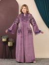 GLB_15 — Mauve leaf-pattern maxi abaya with patch pockets front view, 1: 60–85 kg; 2: 85–120 kg (Mauve)
