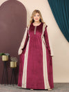 GLB_16 — Burgundy / Cream two-tone maxi abaya with decorative trim front view, 1: 60–85 kg; 2: 85–120 kg (Burgundy / Cream)