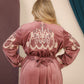 GLB_17 — Dusty Rose maxi abaya with ornate embroidery and tie back back view, 1: 60–85 kg; 2: 85–120 kg (Dusty Rose)