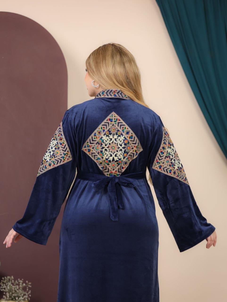 GLB_2 — Navy embroidered maxi dress with back tie back view, 1: 60–85 kg; 2: 85–120 kg (Navy)