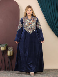 GLB_2 — Navy embroidered maxi dress with back tie front view, 1: 60–85 kg; 2: 85–120 kg (Navy)