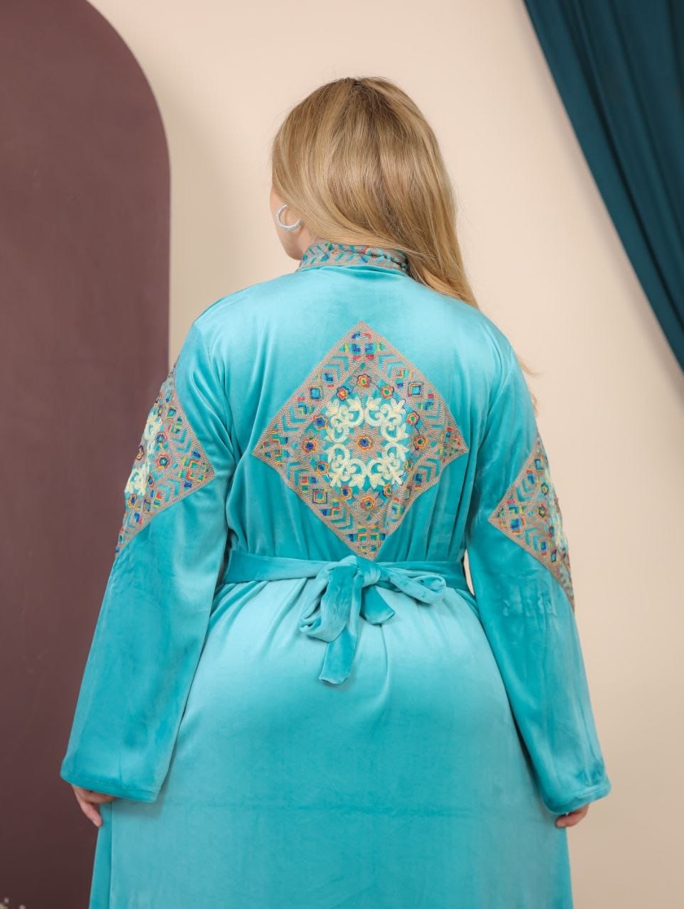GLB_2 — Turquoise embroidered maxi dress with back tie back view, 1: 60–85 kg; 2: 85–120 kg (Turquoise)