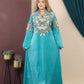 GLB_2 — Turquoise embroidered maxi dress with back tie full-length view, 1: 60–85 kg; 2: 85–120 kg (Turquoise)