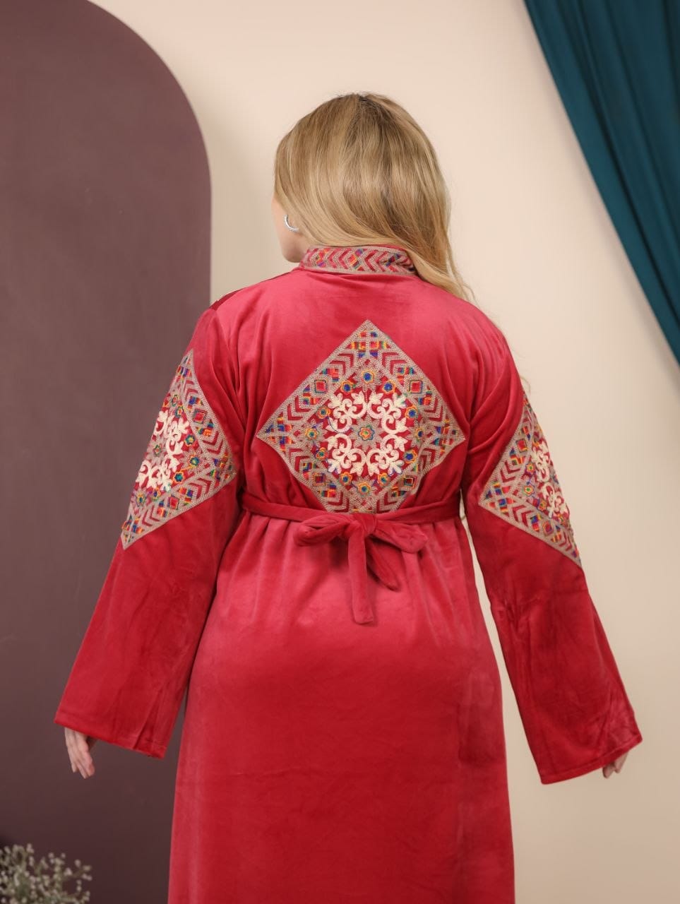 GLB_2 — Red embroidered maxi dress with back tie back view, 1: 60–85 kg; 2: 85–120 kg (Red)