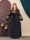 GLB_3 — Black medallion-embroidered maxi dress front view, 1: 60–85 kg; 2: 85–120 kg (Black)