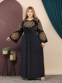 GLB_3 — Black medallion-embroidered maxi dress front view, 1: 60–85 kg; 2: 85–120 kg (Black)
