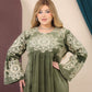 GLB_3 — Olive medallion-embroidered maxi dress bodice detail, 1: 60–85 kg; 2: 85–120 kg (Olive)