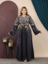 GLB_4 — Charcoal leaf-embroidered maxi dress front view, 1: 60–85 kg; 2: 85–120 kg (Charcoal)