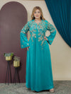 GLB_4 — Turquoise leaf-embroidered maxi dress front view, 1: 60–85 kg; 2: 85–120 kg (Turquoise)