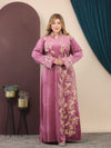 GLB_5 — Pink floral-vine embroidered maxi dress front view, 1: 60–85 kg; 2: 85–120 kg (Pink)