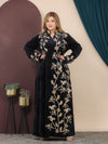 GLB_5 — Black floral-vine embroidered maxi dress front view, 1: 60–85 kg; 2: 85–120 kg (Black)