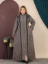 GLB_6 — Taupe / Olive contrast-panel button-front abaya front view, 1: 60–85 kg; 2: 85–120 kg (Taupe / Olive)