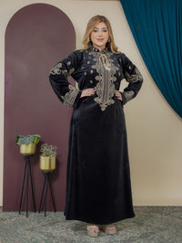 GLB_7 — Black ornamental embroidered tie-back maxi dress front view, 1: 60–85 kg; 2: 85–120 kg (Black)