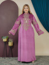 GLB_7 — Pink ornamental embroidered tie-back maxi dress front view, 1: 60–85 kg; 2: 85–120 kg (Pink)