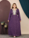 GLB_8 — Purple embroidered neckline maxi dress front view, 1: 60–85 kg; 2: 85–120 kg (Purple)