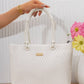 Ha1609 — White textured tote bag front, 30 × 23 (White)